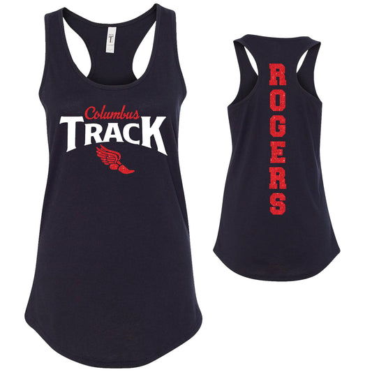 Custom Track Team Glitter Deisgn Next Level Fitted Racerback Tank Top - 1533