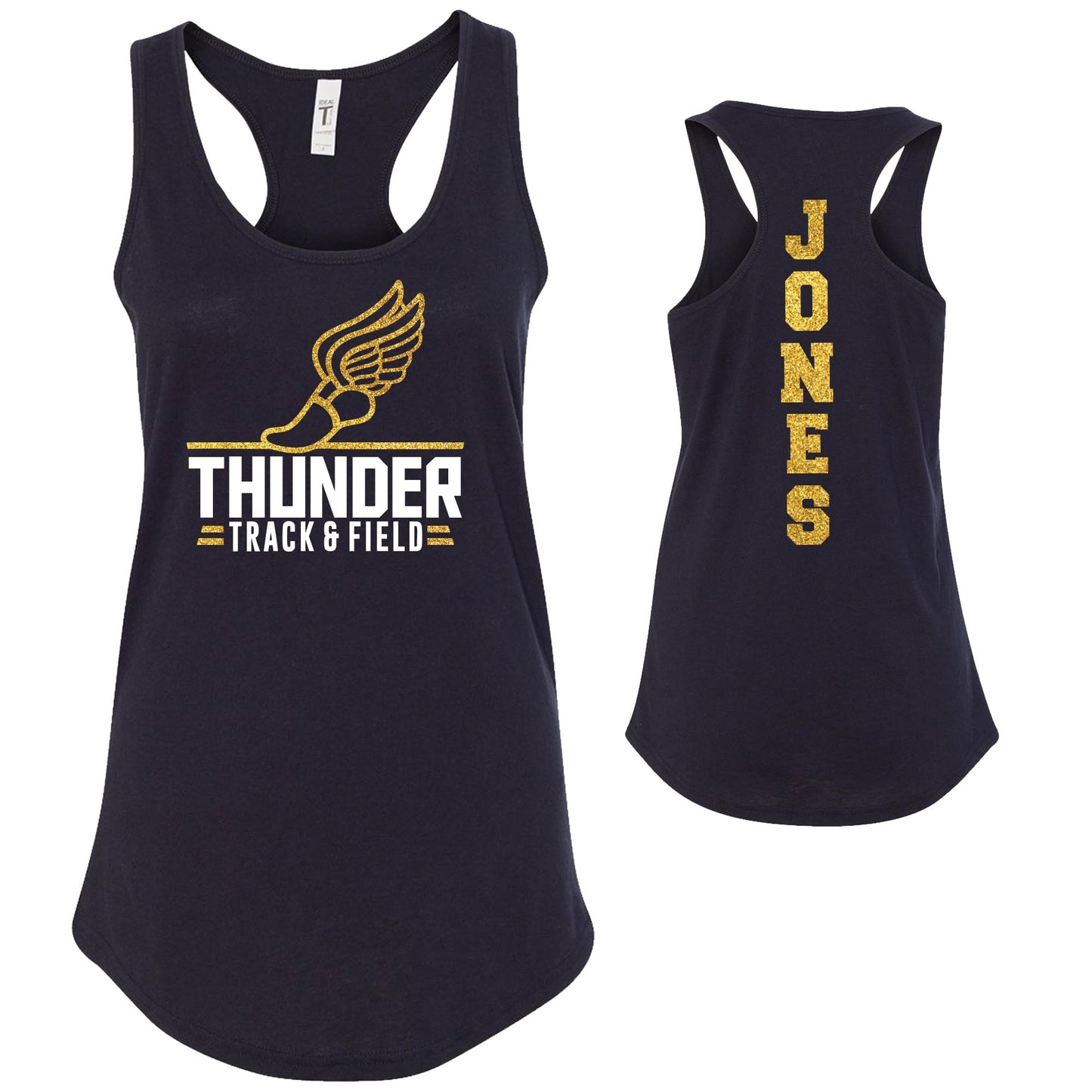 Custom Track Team Glitter Deisgn Next Level Fitted Racerback Tank Top - 1533