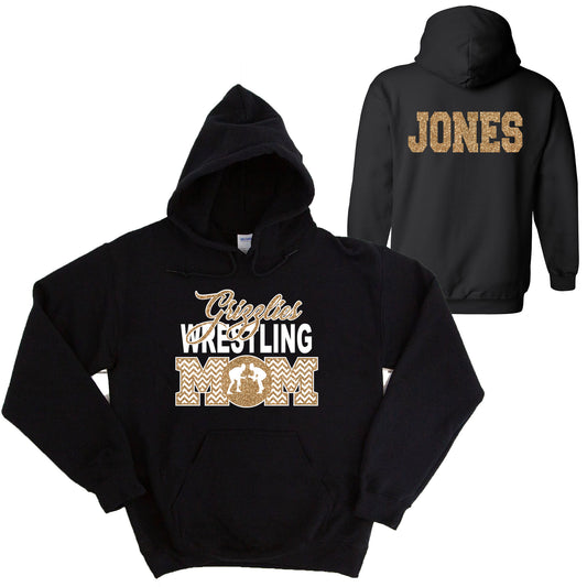 Wrestling Mom Glitter Chevron Design Gildan Heavy Cotton Blend Hoodie Sweatshirt - 18500