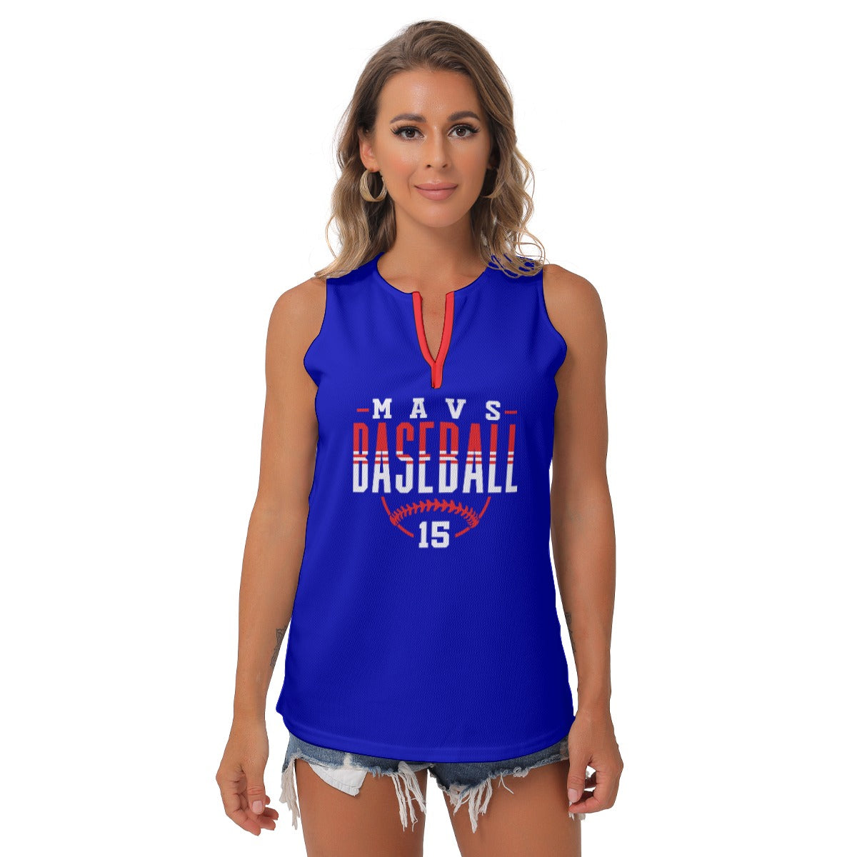 Mavs Baseball Women's Royal Blue Sleeveless V-Neck Top