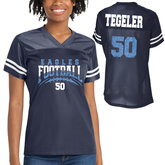 Chapin Eagles Football Team Glitter Design Women's Navy Sport-Tek Replica Football Jersey - LST307