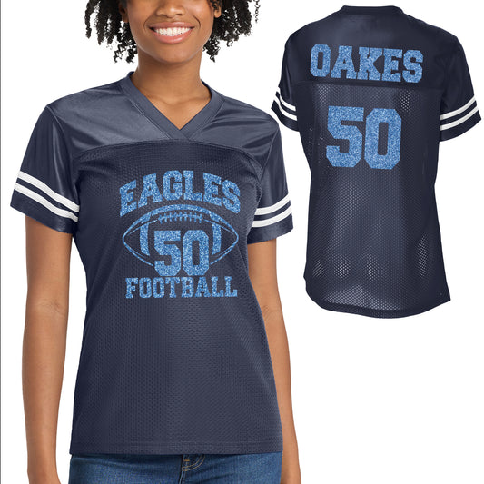 Chapin Eagles Football Team Glitter Design Women's Navy Sport-Tek Replica Football Jersey - LST307
