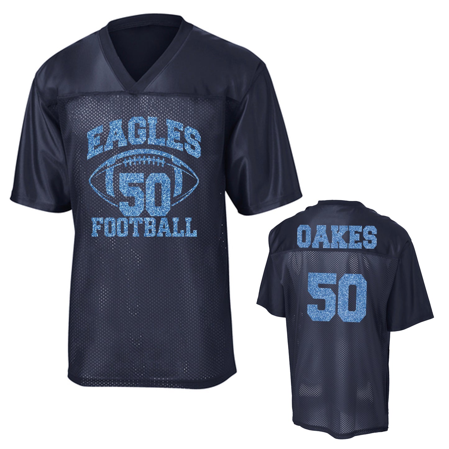 Chapin Eagles Football Glitter Team Design Unisex Navy Sport-Tek Replica Football Jersey - LST307