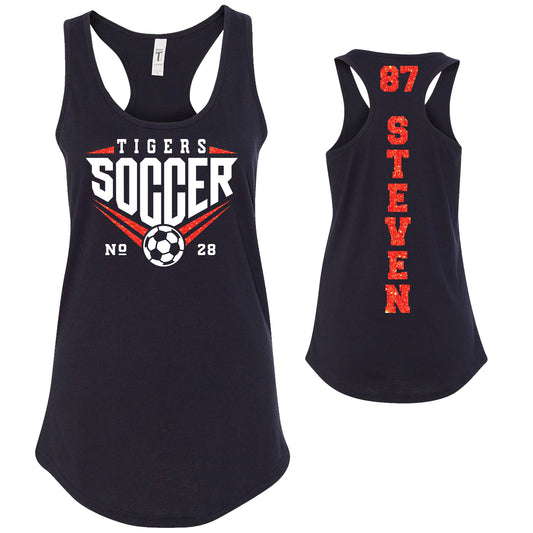 Custom Soccer Team Glitter Deisgn Next Level Fitted Racerback Tank Top - 1533
