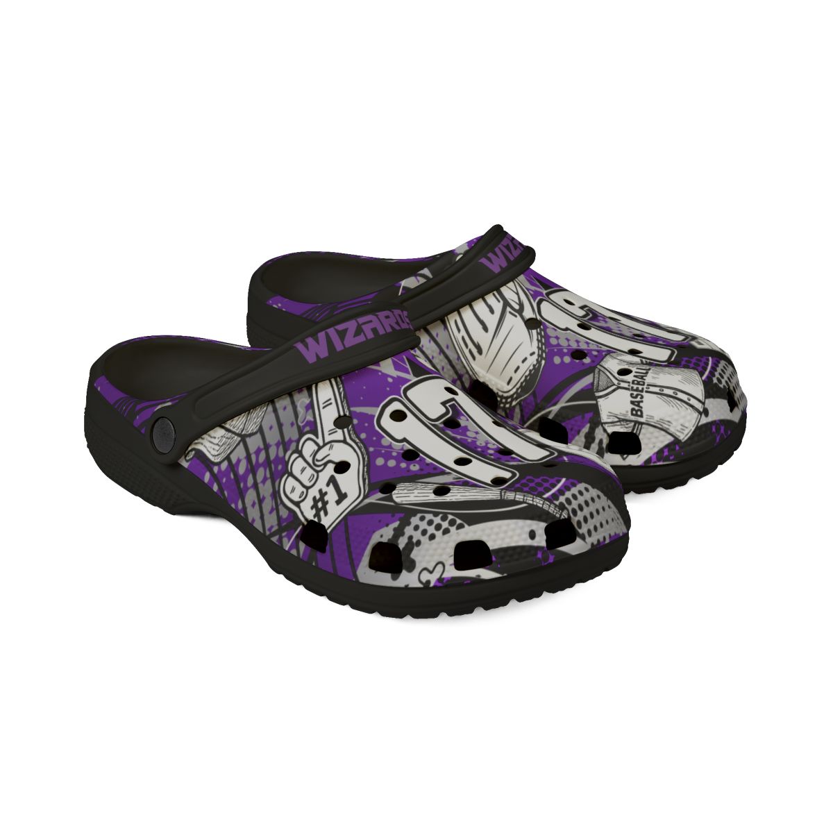 Personalized Custom Purple Velocity Child and Adult Baseball Clogs Shoes