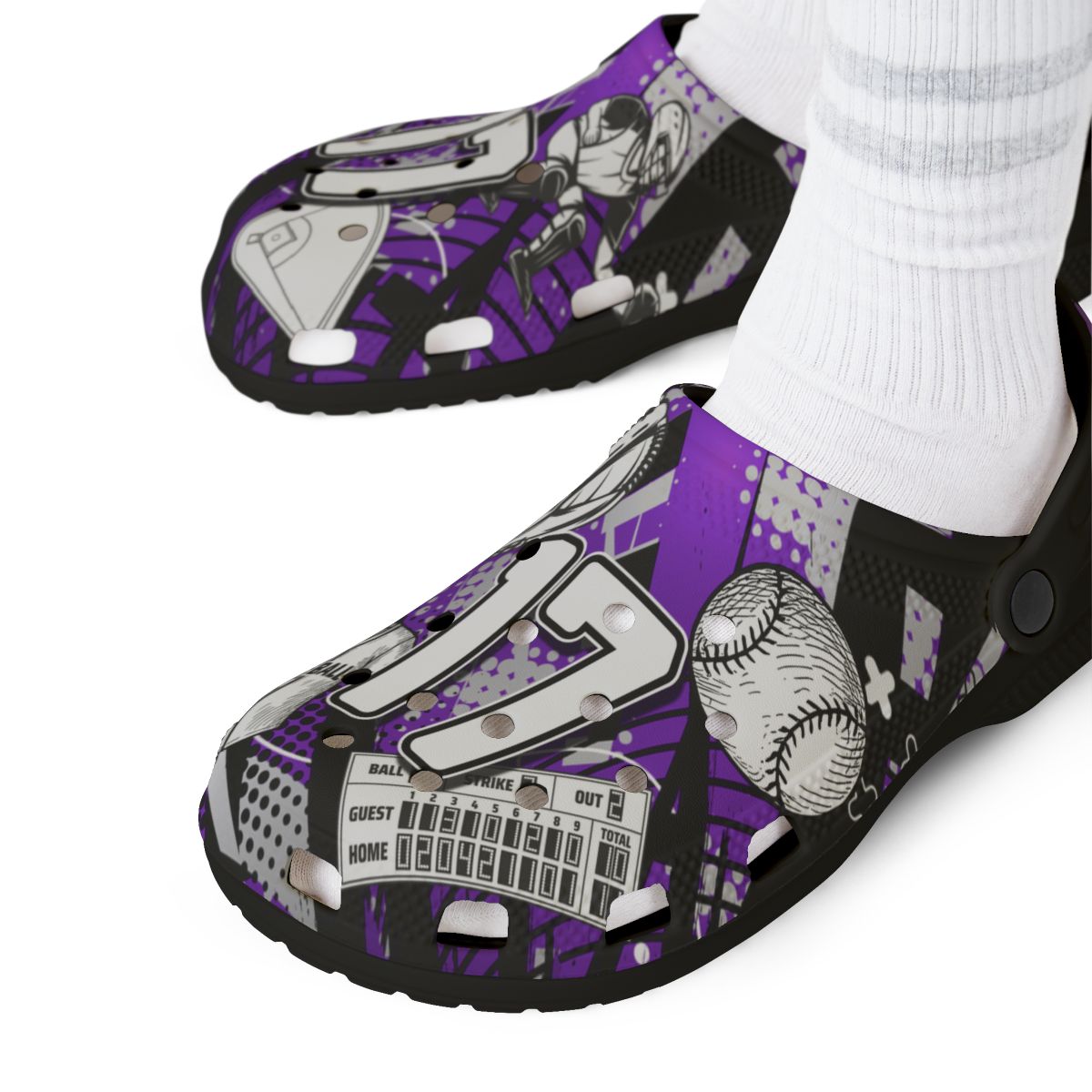 Personalized Custom Purple Velocity Child and Adult Baseball Clogs Shoes