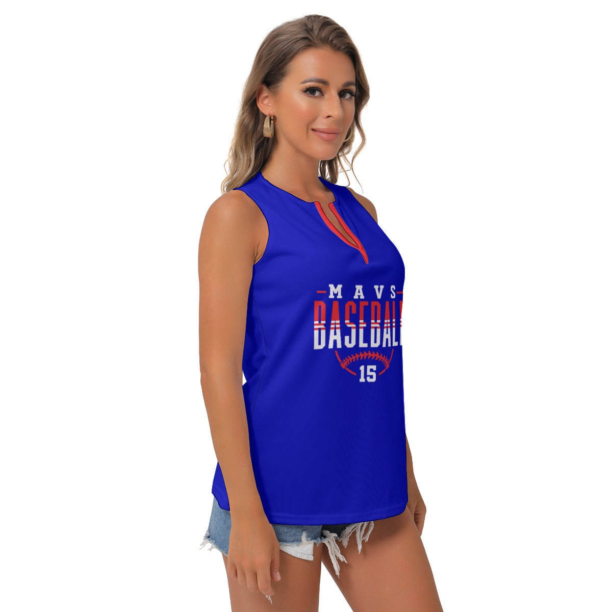Mavs Baseball Women's Royal Blue Sleeveless V-Neck Top