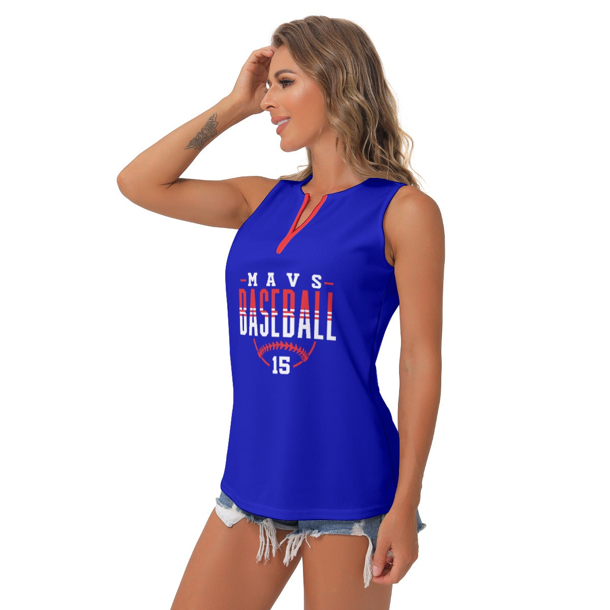 Mavs Baseball Women's Royal Blue Sleeveless V-Neck Top