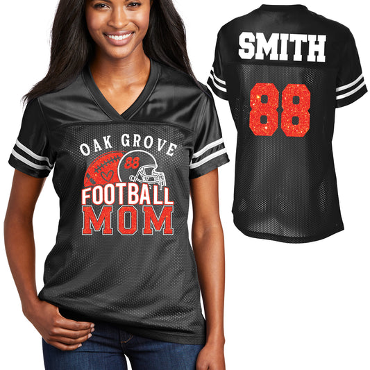 Oak Grove Panthers Football Mom Glitter Design Women's Black Sport-Tek Replica Football Jersey - LST307