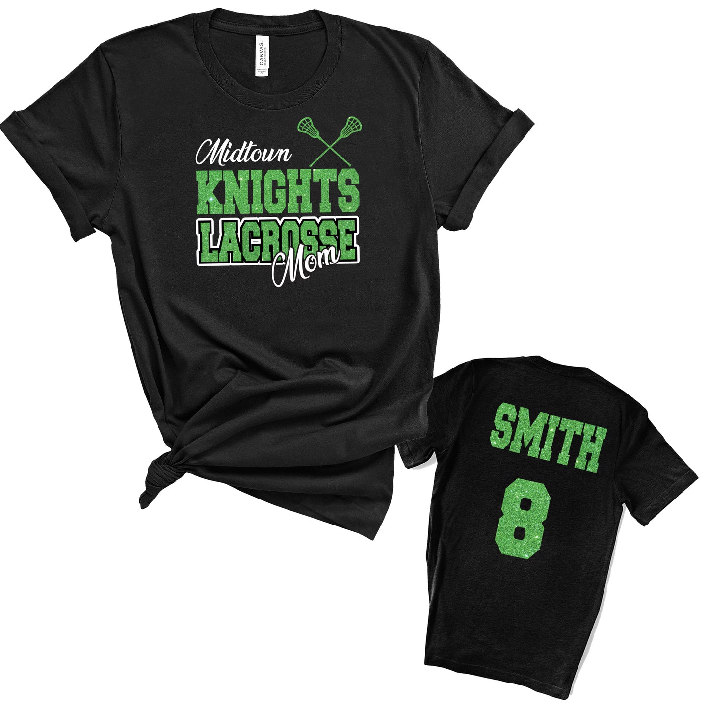 Lacrosse Mom Personalized Glitter Design Unisex Soft Bella + Canvas Jersey T Shirt - 3001