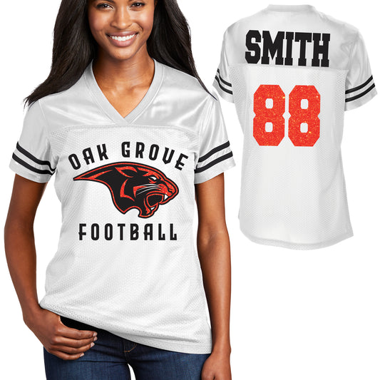Oak Grove Panthers Football Glitter Design Women's White Sport-Tek Replica Football Jersey - LST307 (Copy)