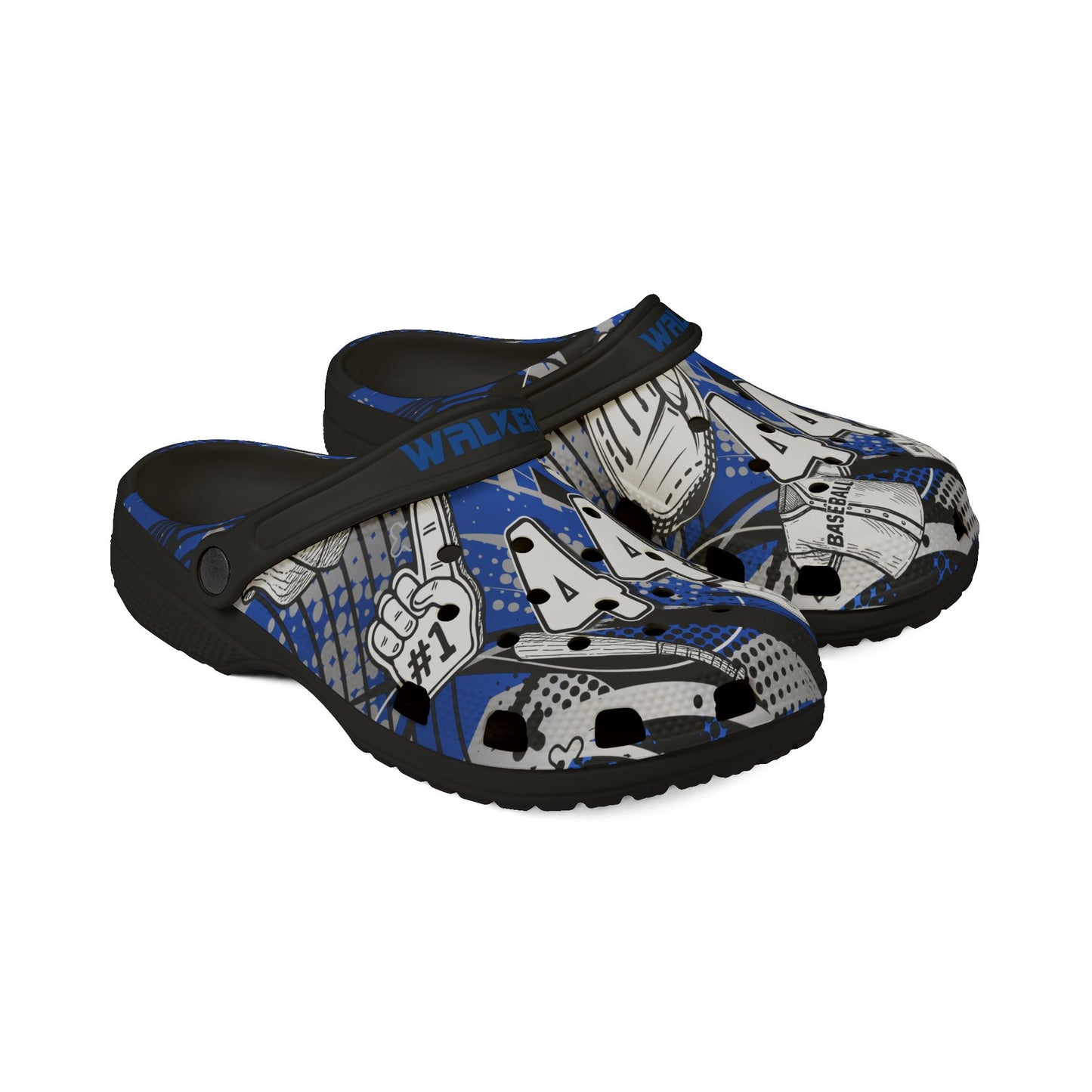 Personalized Custom Blue Velocity Child and Adult Baseball Clogs Shoes