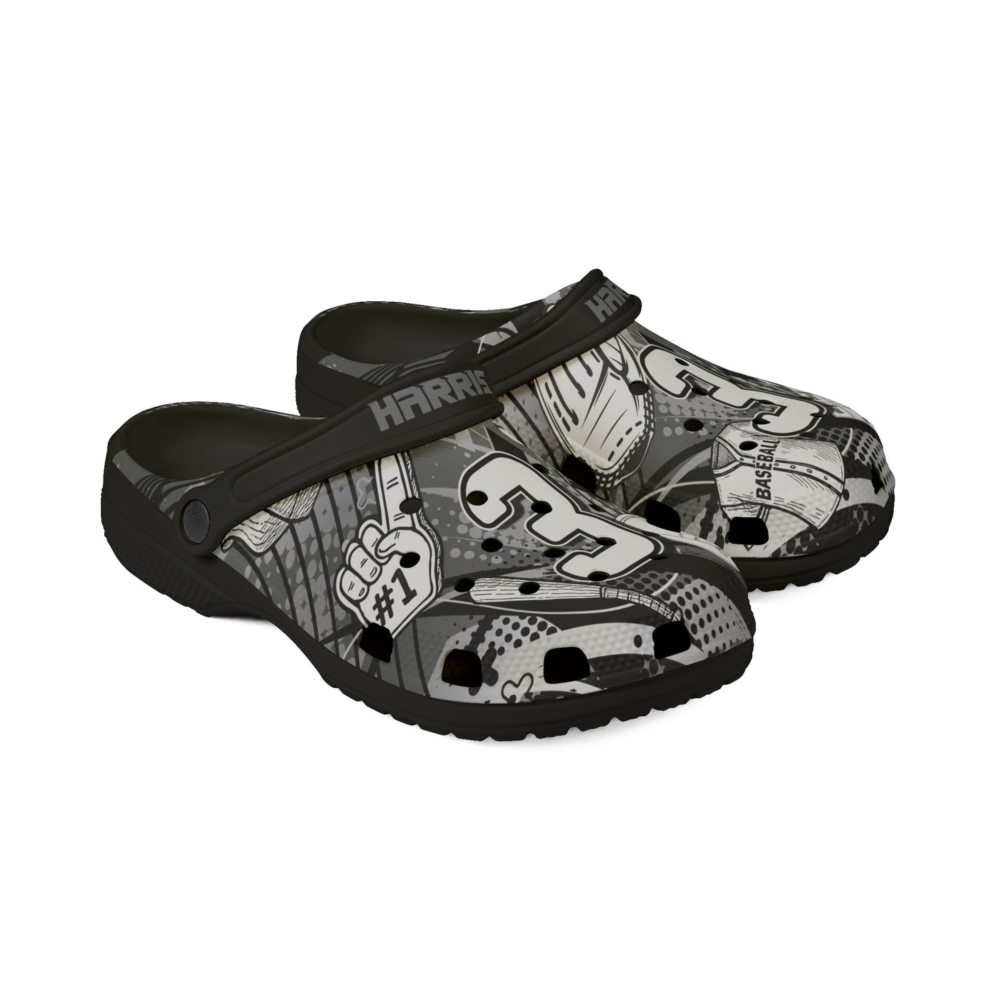 Personalized Custom Gray Velocity Child and Adult Baseball Clogs Shoes