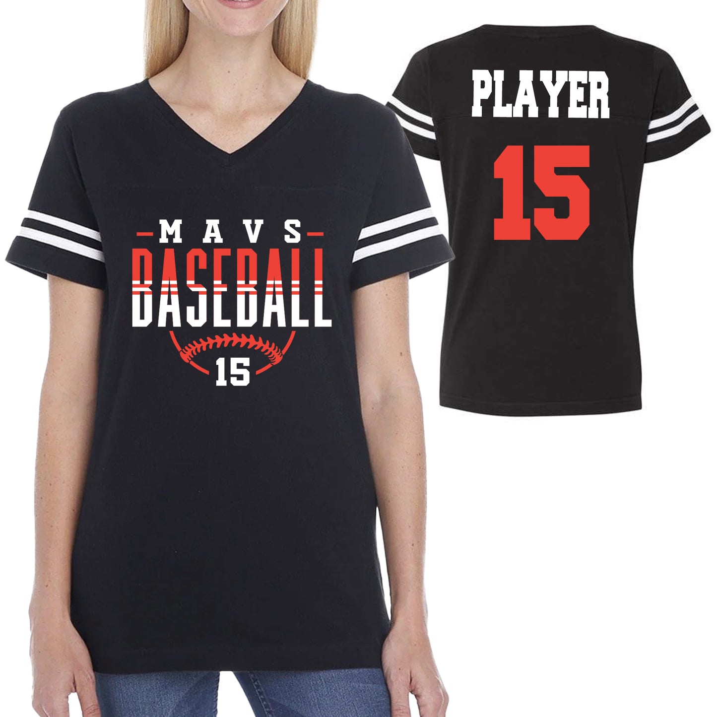 Mavs Baseball Women's Varsity V-Neck Fine Jersey Tee