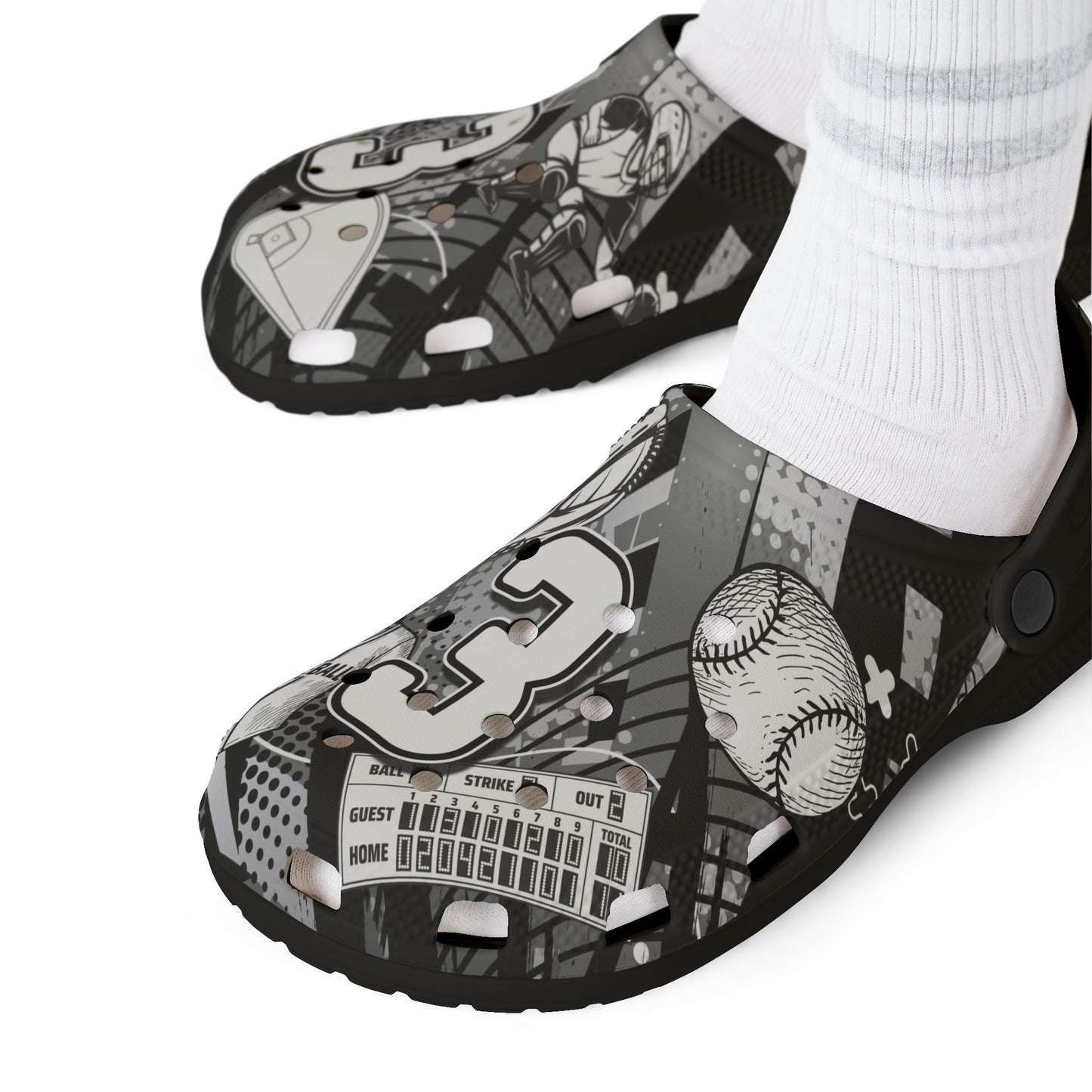 Personalized Custom Gray Velocity Child and Adult Baseball Clogs Shoes