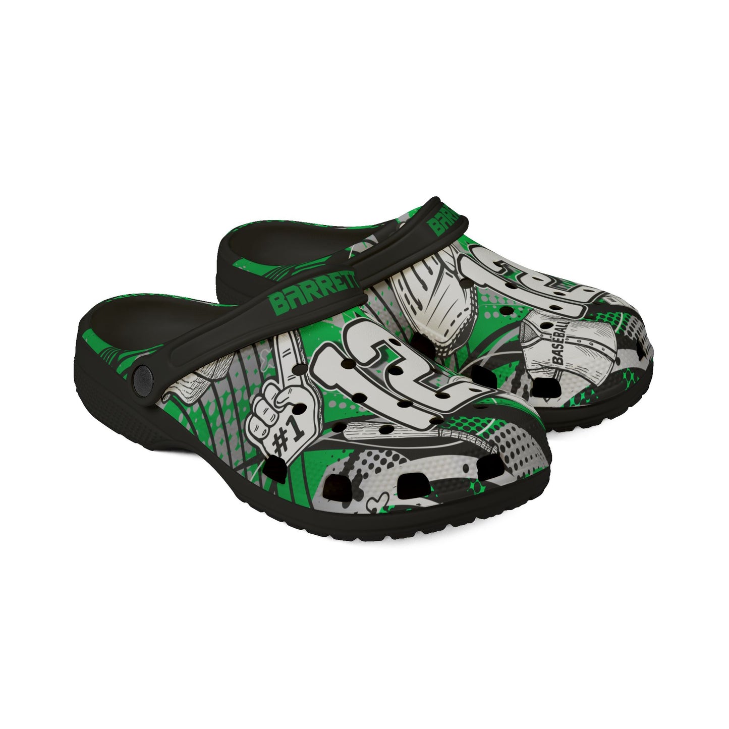 Personalized Custom Green Velocity Child and Adult Baseball Clogs Shoes