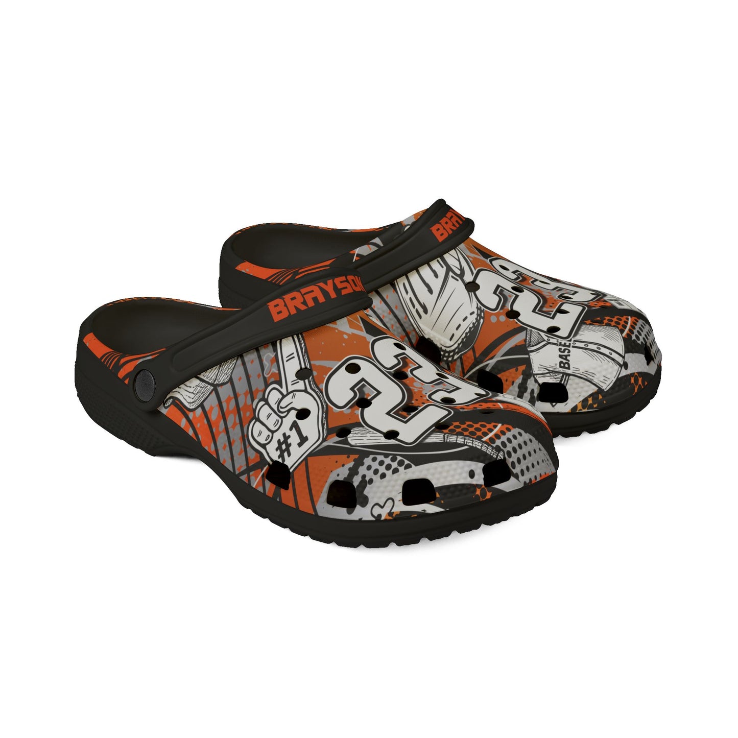 Personalized Custom Orange Velocity Child and Adult Baseball Clogs Shoes