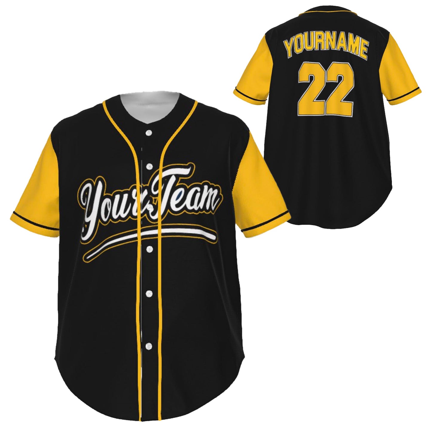 Fully Custom Black and Gold Yellow Baseball Softball Team Design Baseball Jersey BS-1