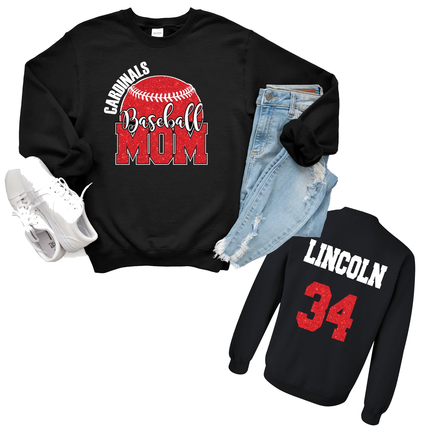 Baseball Team Mom Glitter Design Gildan Heavy Cotton Blend Sweatshirt - 18000