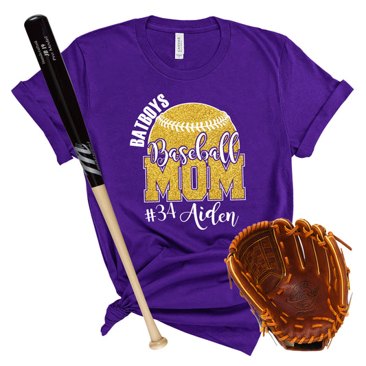 Baseball Mom Personalized Glitter Design Unisex Soft Bella + Canvas Jersey T Shirt - 4.3001