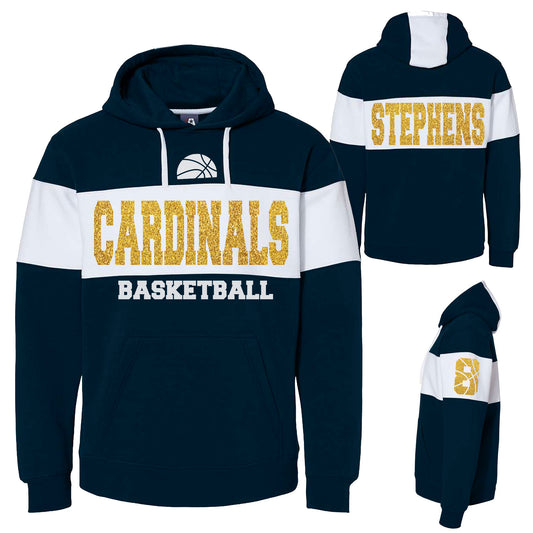 Glitter Basketball Design J. America Varsity Fleece Colorblocked Hoodie Sweater - 8644