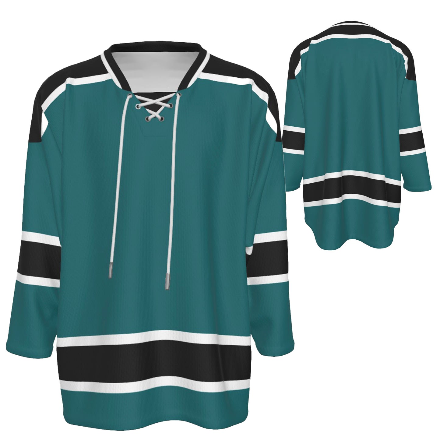 Custom Personalized Teal and Black Team Hockey Jersey Shirt JS-12