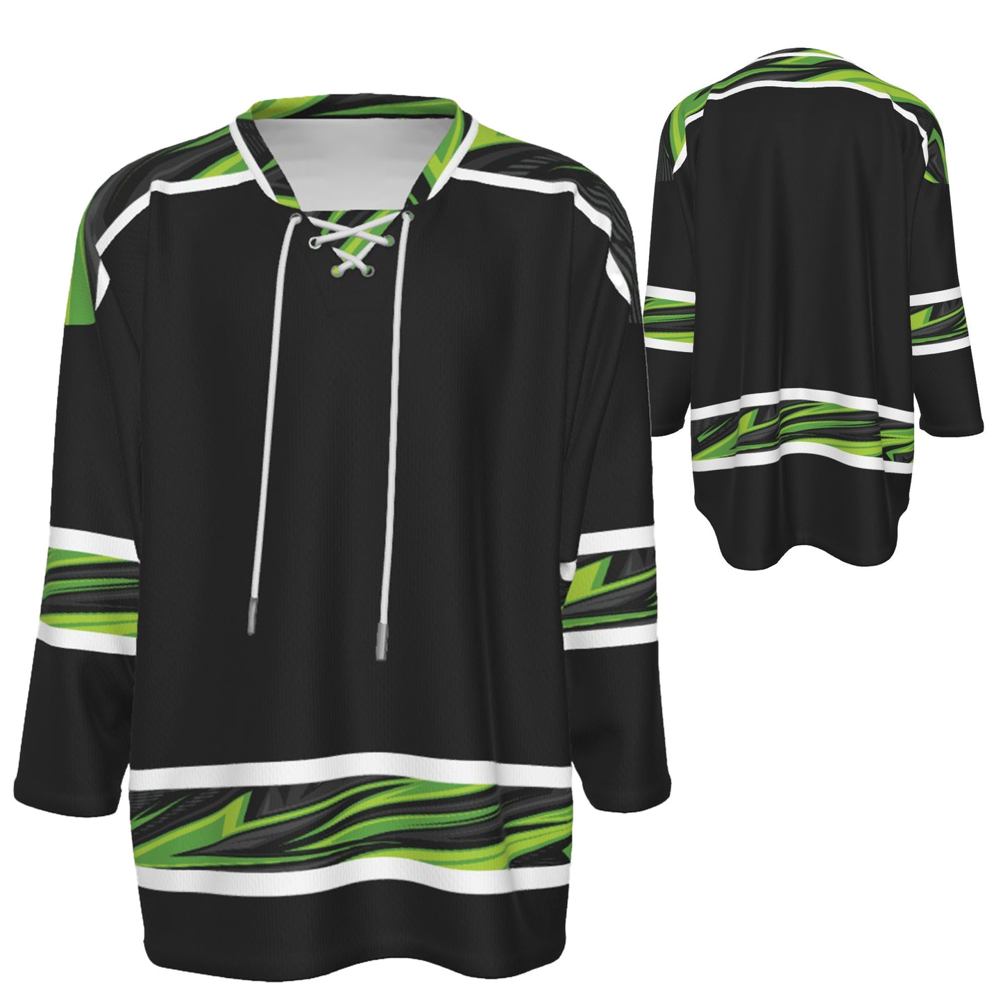 Custom Personalized Black and Green Team Hockey Jersey Shirt JS-14