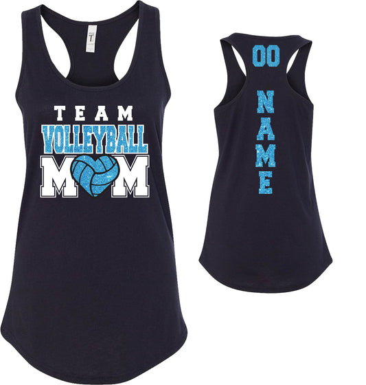Custom Volleyball Team Mom Glitter Design Next Level Fitted Racerback Tank Top - 1533