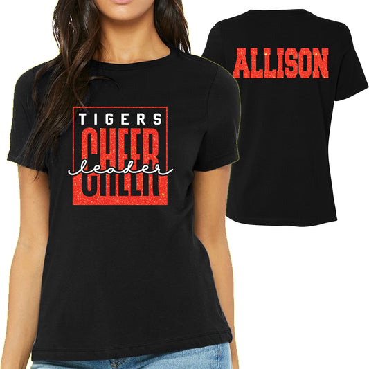 Cheerleader Design Personalized Glitter Design Women's Soft Bella + Canvas Jersey T Shirt - 6400