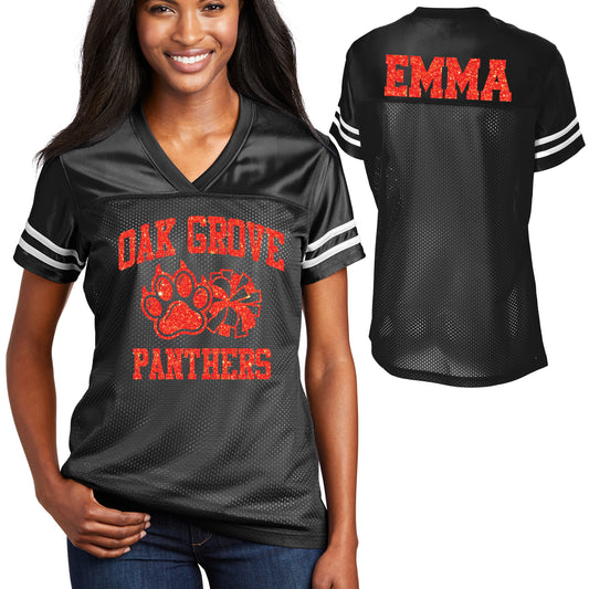 Oak Grove Panthers Cheer Mom Glitter Team Design Women's Black Sport-Tek Replica Football Jersey - LST307