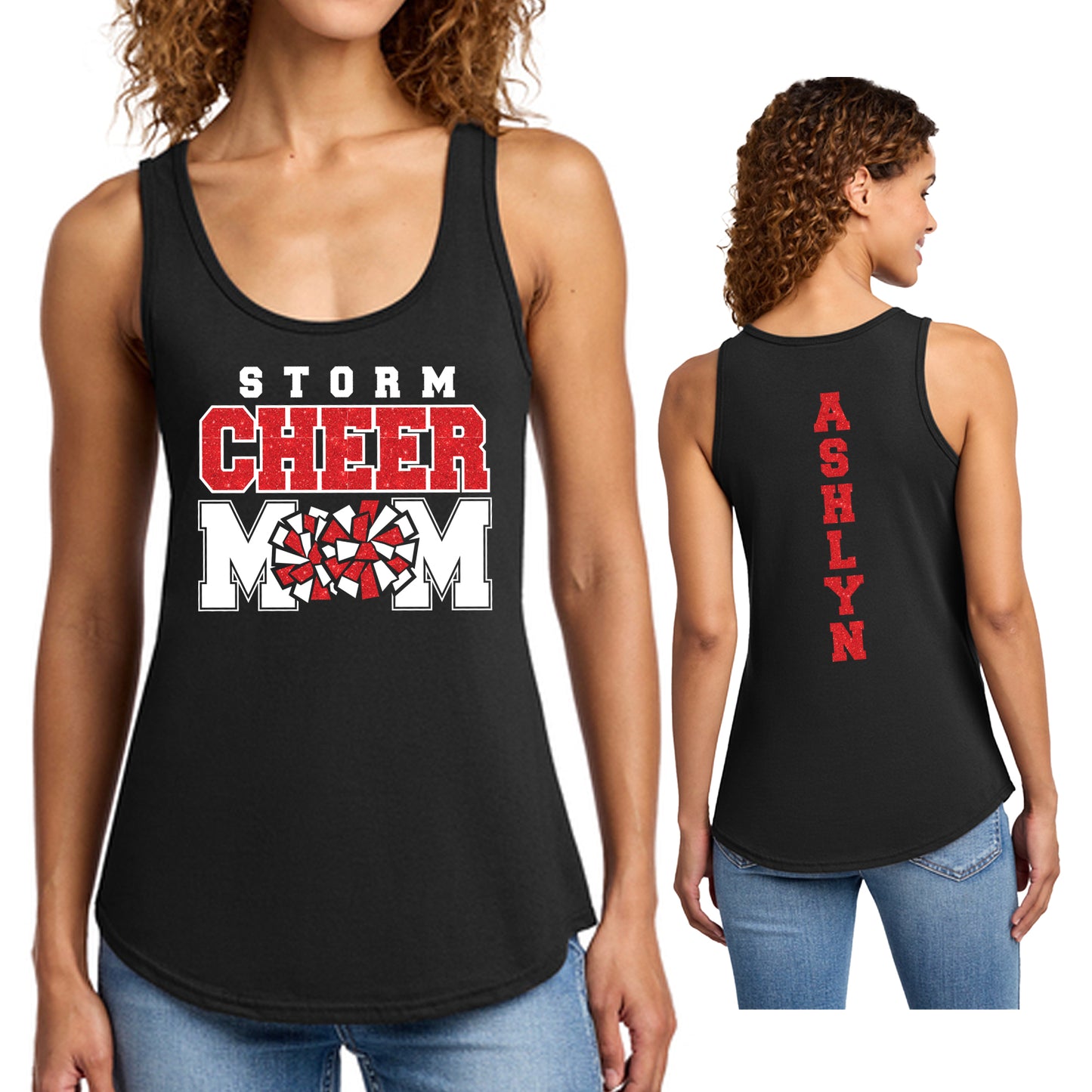 Custom Cheer Mom Glitter Design Port & Co Women's Cotton Core Tank Top - LPC54TT