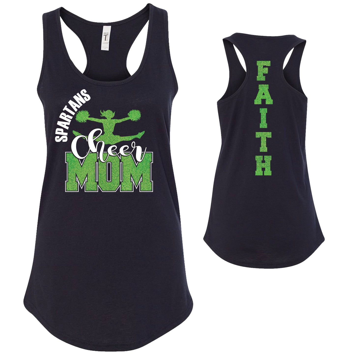 Cheer Mom Team Glitter Deisgn Next Level Fitted Racerback Tank Top - 1533