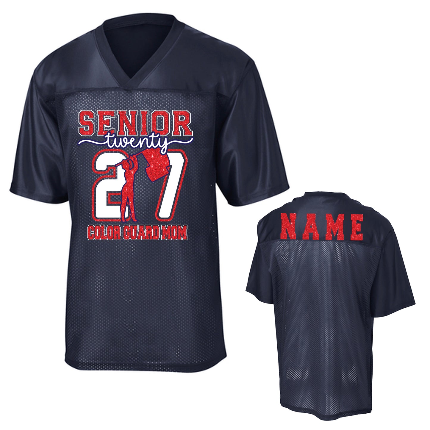 Patriots Senior Color Guard Mom Glitter Team Design Unisex Navy Sport-Tek Replica Football Jersey - LST307