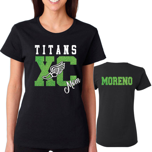 Cross Country Mom Glitter Team Design Women's Gildan Tee Shirt - 5000L