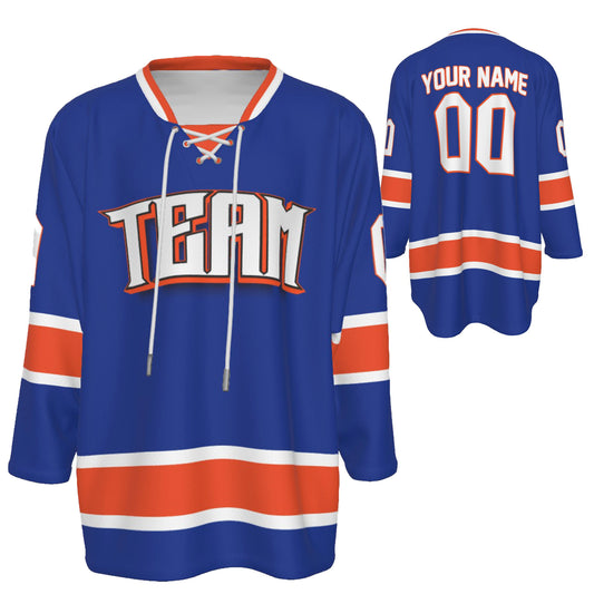 Custom Personalized Blue and Orange Team Hockey Jersey Shirt JS-10