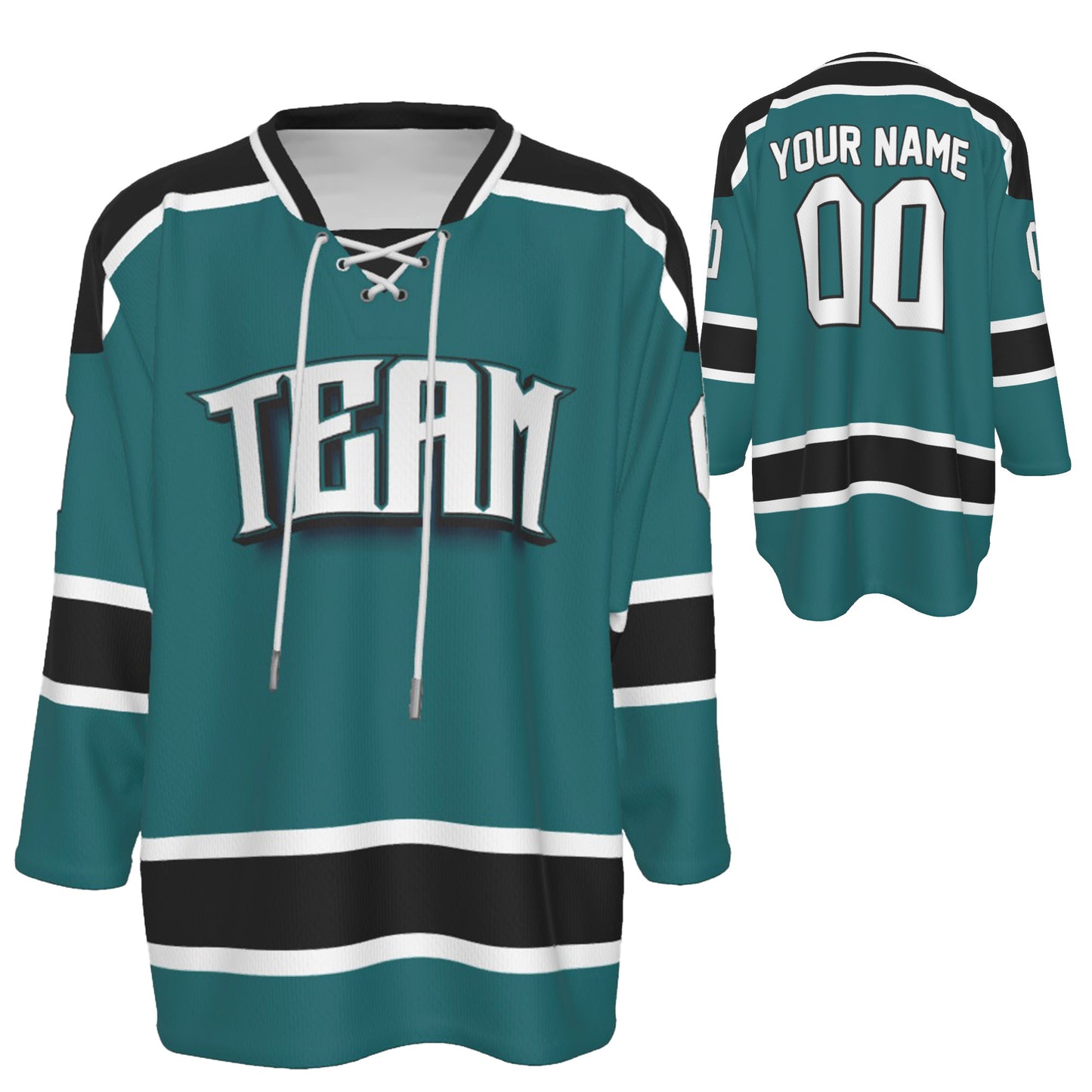 Custom Personalized Teal and Black Team Hockey Jersey Shirt JS-12