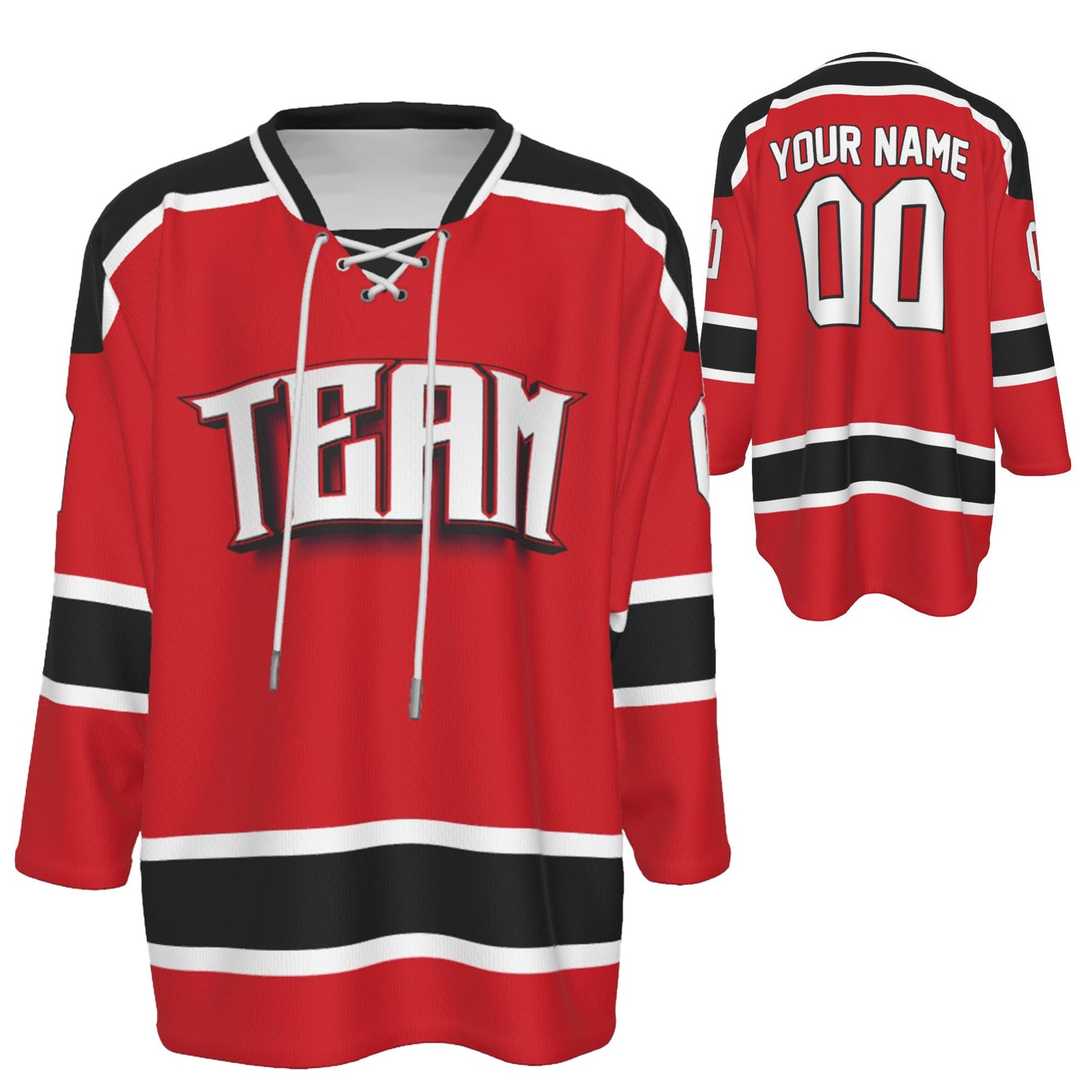 Custom Personalized Red and Black Team Hockey Jersey Shirt JS-11