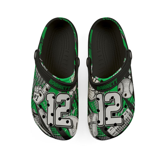 Personalized Custom Green Velocity Child and Adult Baseball Clogs Shoes
