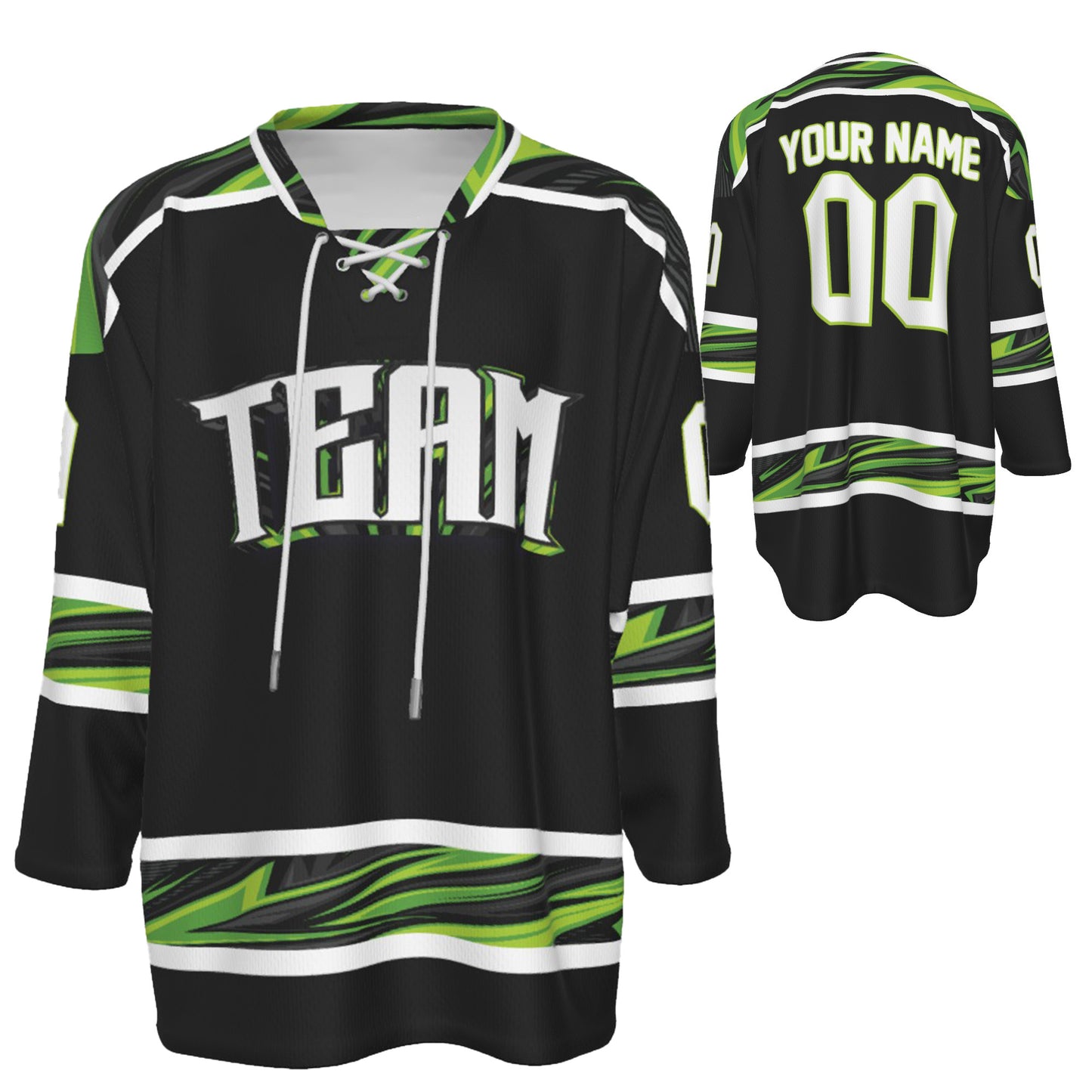 Custom Personalized Black and Green Team Hockey Jersey Shirt JS-14