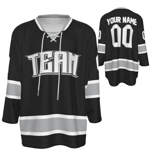 Custom Personalized Black and Gray Silver Team Hockey Jersey Shirt JS-7