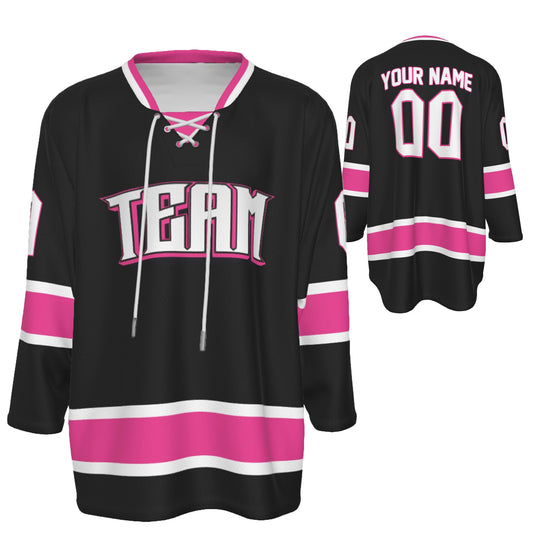 Custom Personalized Black and Pink Team Hockey Jersey Shirt JS-9