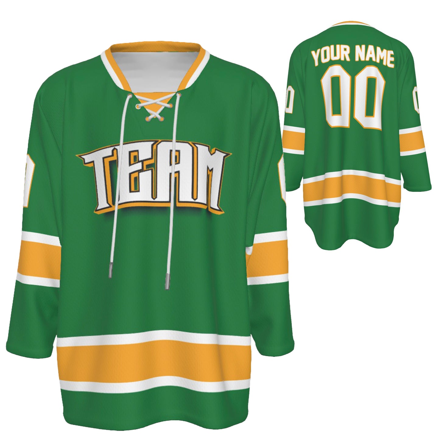 Custom Personalized Green and Yellow Gold Team Hockey Jersey Shirt JS-8