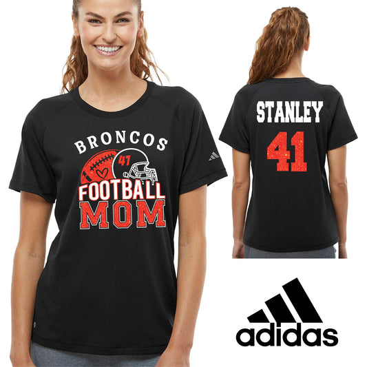 Football Mom Personalized Glitter Design Women's Adidas Cotton Blend T Shirt - 19.A557