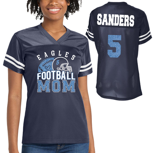 Chapin Eagles Football Mom Glitter Design Women's Navy Sport-Tek Replica Football Jersey - LST307