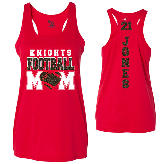 Custom Football Mom Glitter Deisgn Badger DRI FIT Racerback Tank Top - 5.4166