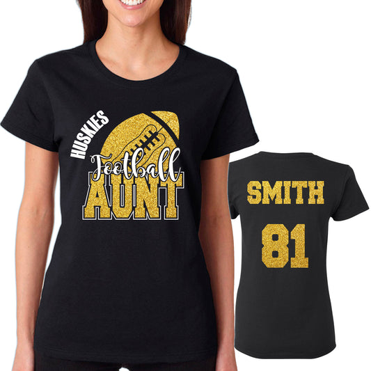 Football Aunt Glitter Team Design Women's Gildan Tee Shirt - 5000L