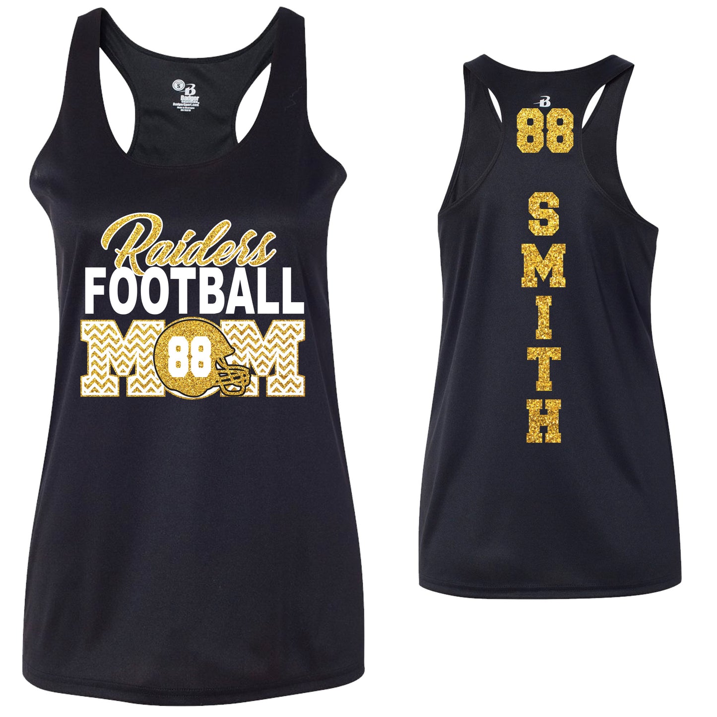 Custom Football Mom Glitter Chevron Pattern Deisgn Badger DRI FIT Racerback Tank Top - 4166