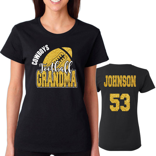 Football Grandma Glitter Team Design Women's Gildan Tee Shirt - 5000L