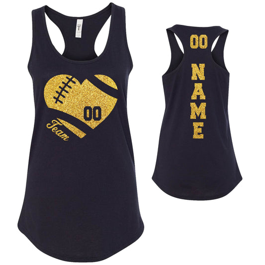 Custom Football Heart Glitter Deisgn Next Level Fitted Racerback Tank Top - 1533