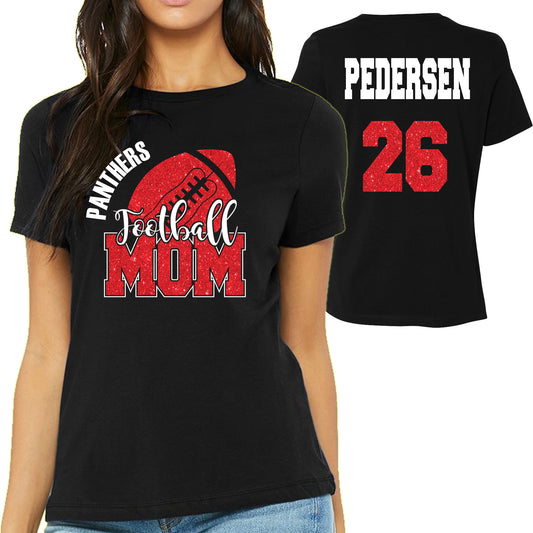 Football Mom Design Personalized Glitter Design Women's Soft Bella + Canvas Jersey T Shirt - 6400